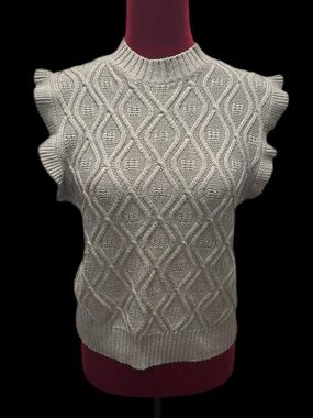 Jessica Simpson Cream Cable-Knit Ruffle Sleeve Sleeveless Sweater